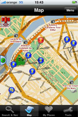 iPhone screen — street map