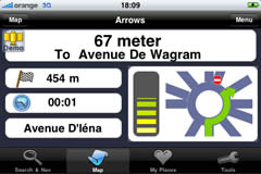 iPhone landscpae screen — Navigation in arrow mode
