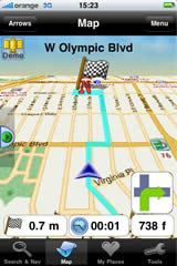 iPhone screen — ‘Bird view’ navigation over street map